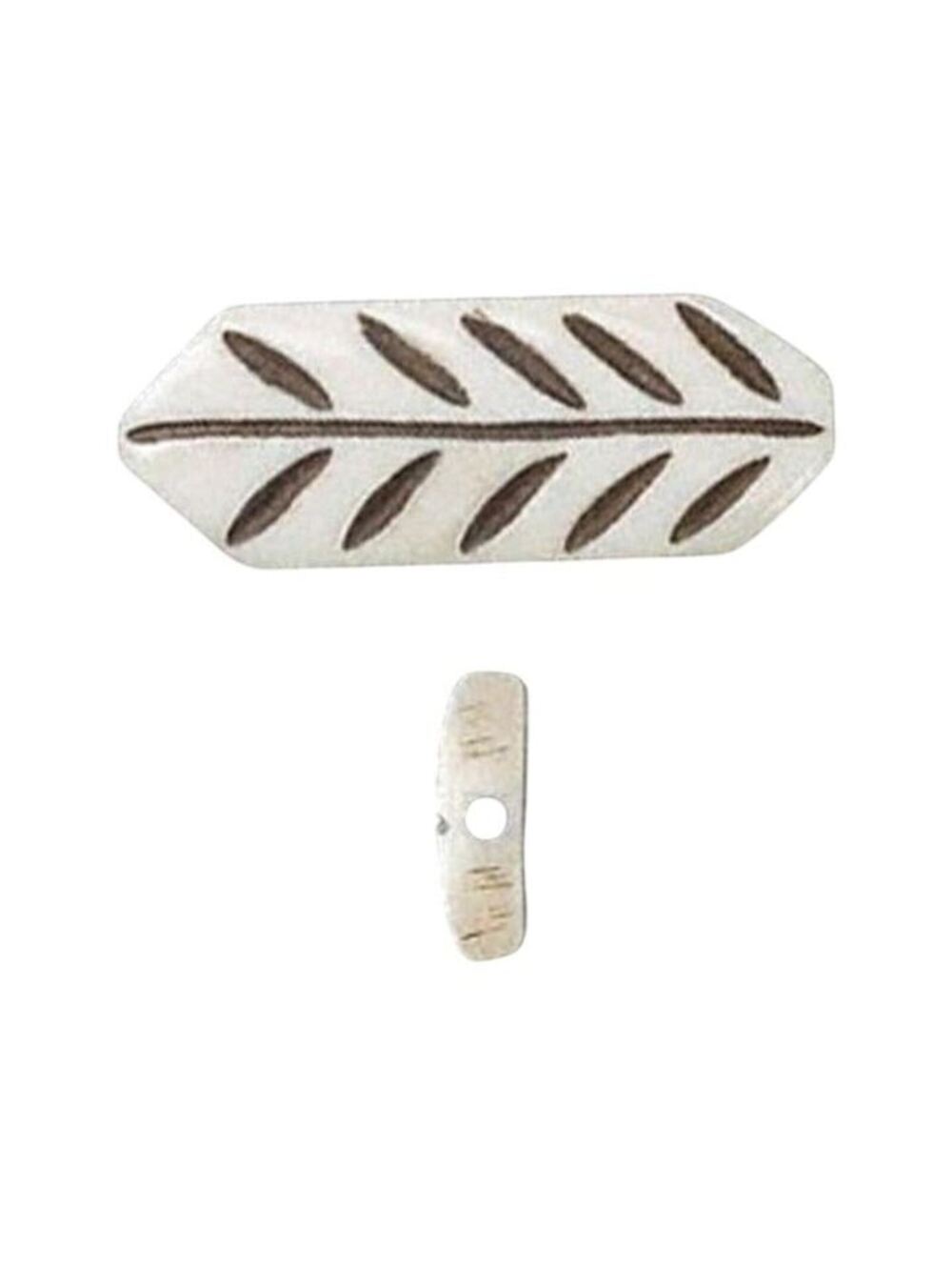 India Tribal Carved Leaf Patterns Cream Black Yak Bone 30mm Pendant Bead
